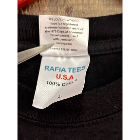 I Love NY Black T-Shirt Large Rafia Tees 100% Cotton Made In Bangladesh - Picture 3 of 7